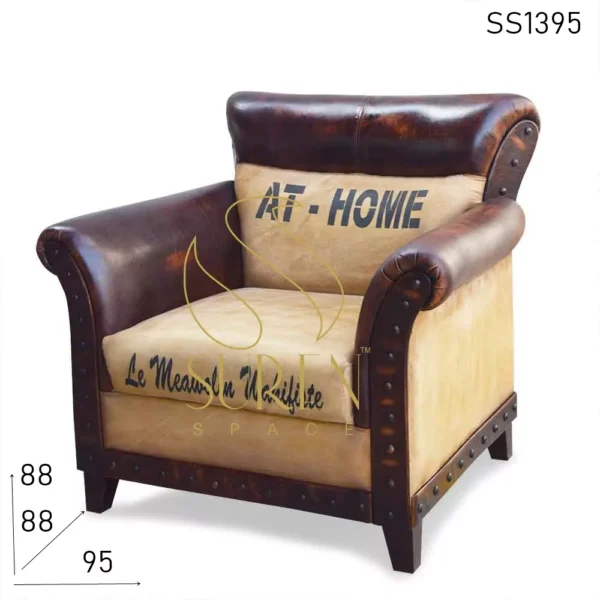 Roll Arm Classic Looking Lounge Brewery Sofa Design Antique Finish Leather Canvas Living Room Sofa jpg