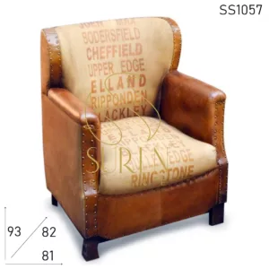 Canvas Printed Club Arm Chair in Pure Leather Touch
