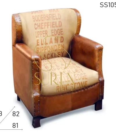 Canvas Printed Club Arm Chair in Pure Leather Touch