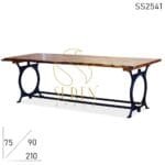 Cast Iron Folding Live Edge Acacia Wood Long Dining Table