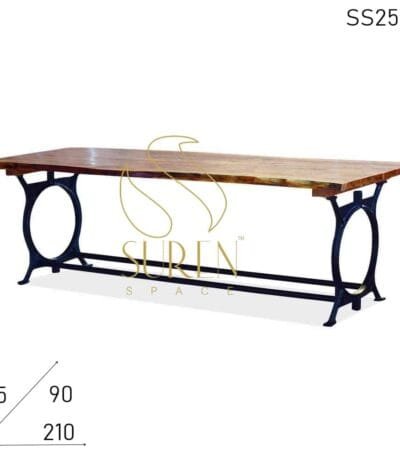 Cast Iron Folding Live Edge Acacia Wood Long Dining Table