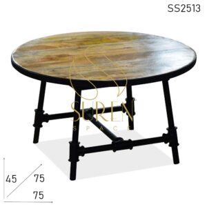 Cast Iron Metal Frame Solid Wood Unique Round Coffee Table