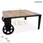 Cast Iron Wheel Industrial Retro Design Coffee Center Table