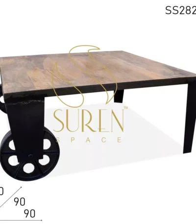 Cast Iron Wheel Industrial Retro Design Coffee Center Table