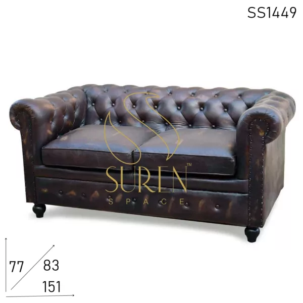 Chesterfield Tufted Distress Finish Indian Leather Sofa