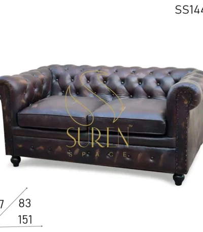 Chesterfield Tufted Distress Finish Indian Leather Sofa