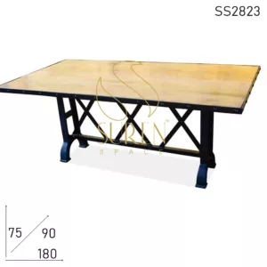 Cross Cast Iron Metal Folding Base with Solid Wood Top