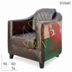 Dragon Printed Leather Design Single Hospitality Sofa