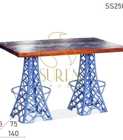 Dual Eiffel Tower Folding Reclaimed Wood Dining Table