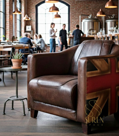English Flag Pattern Colonial Style Hotel Accent Chair