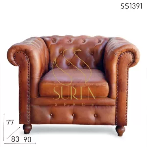 Evergreen Chesterfield Leather Single Seater Sofa