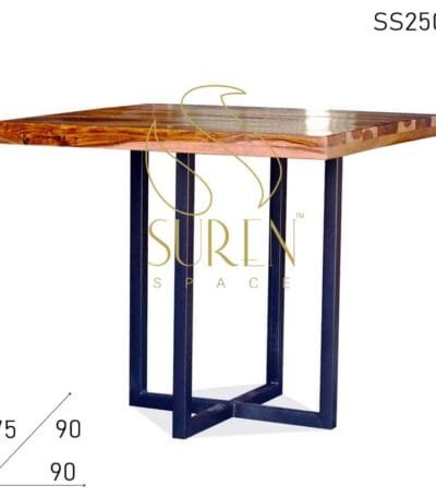 Indian Rosewood Walnut Finish Metal Leg Bistro Cafe Table