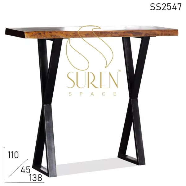 Indian Solid Wood Live Edge Metal Base Bar Table