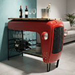 Red Shine Metal Automobile Open Bar Cabinet