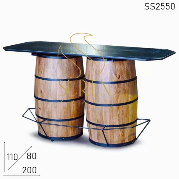 Light Walnut Dual Drum Granite Top Bar Height Table
