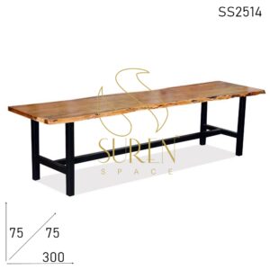 Live Edge Acacia Wood Solid Metal Frame Long Dining Table