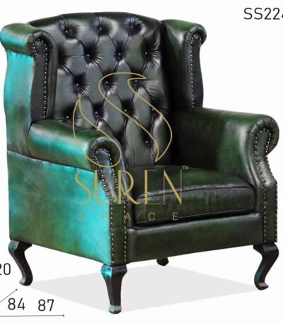 Maharaja Style Roll Arm Wing Back Leather Single Sofa Design