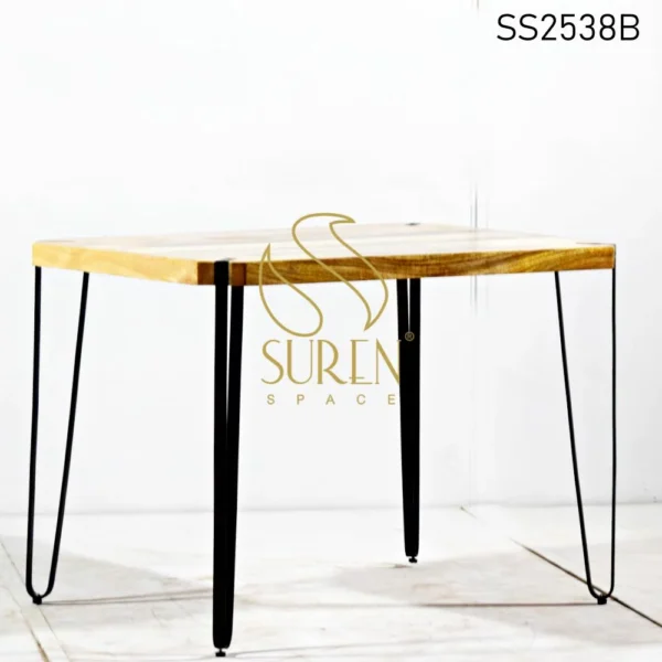 Metal Base Solid Mango Wood Natural Finish Restaurant Table