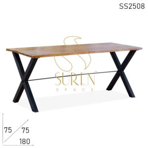 Metal Cross Leg Solid Wooden Top Folding Restaurant Table