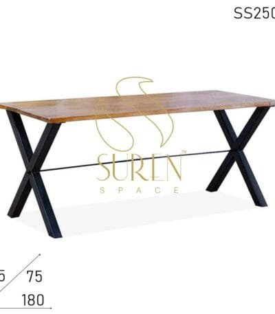 Metal Cross Leg Solid Wooden Top Folding Restaurant Table