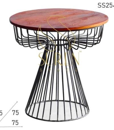 Metal Finish Solid Wood Round Bent Metal Bistro Cafe Table
