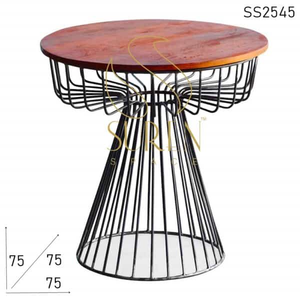 Metal Finish Solid Wood Round Bent Metal Bistro Cafe Table