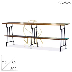 Metal Frame Solid Wood Industrial Style Long Bar Pub Table