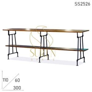 Metal Frame Solid Wood Industrial Style Long Bar Pub Table