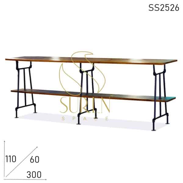 Metal Frame Solid Wood Industrial Style Long Bar Pub Table