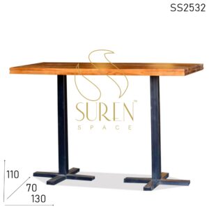 Metal Industrial Solid Wood Folding Two Legs Bar Pub Table