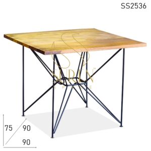 Minimalist Metal Design Solid Wood Square Dining Table