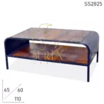 Reclaimed Wood Metal Base Storage Coffee Center Table