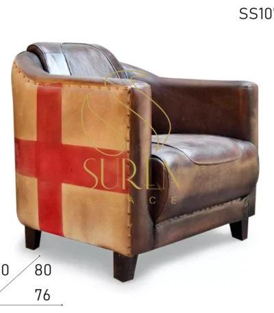 Stitched Design Duel Shade Leather Canvas Single Seater Design Resort Lounge Club Chair For Hotel Lobby Area jpg