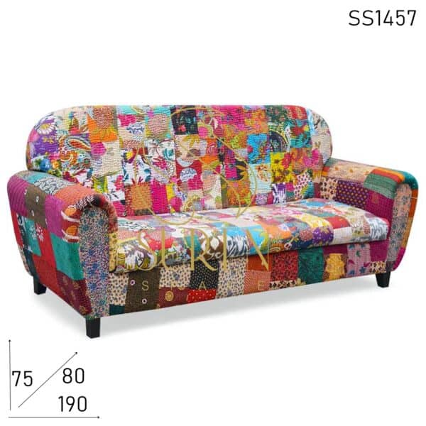 Round Arm & Back Multicolored Three Seater Sofa Design