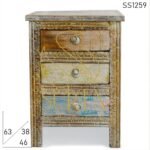 Hand Carved Indian Style Multicolored Resort Bedside Cabinet