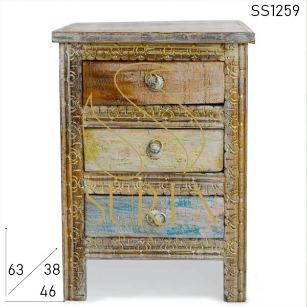 Hand Carved Indian Style Multicolored Resort Bedside Cabinet