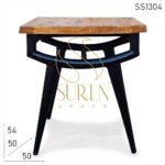 Metal Base Rough Solid Wood Industrial Bedside