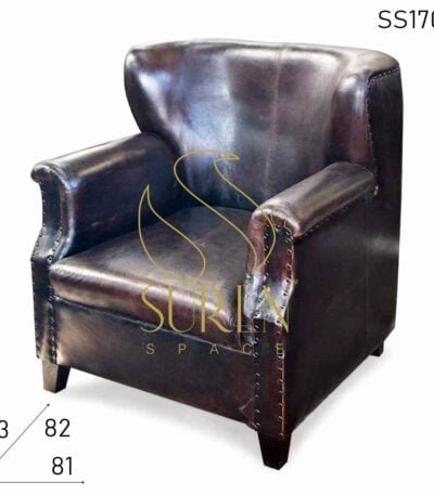 Wing Back Pure Leather Shiny Finish Single Seater