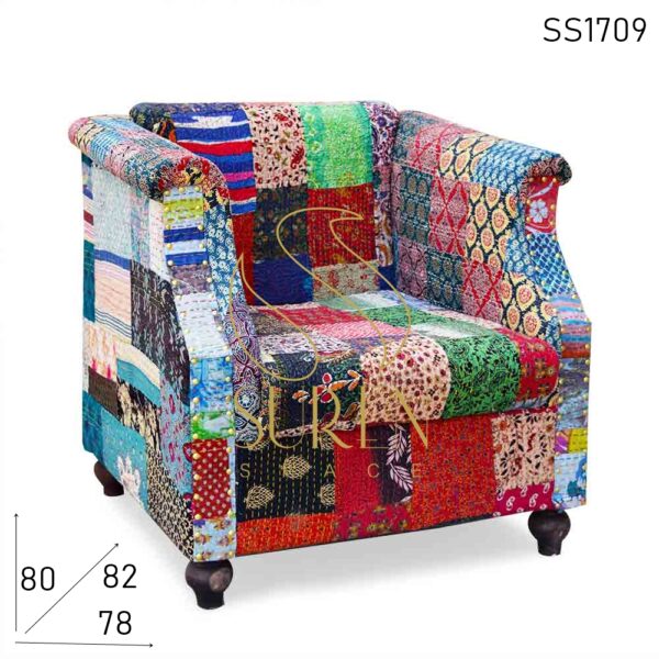 SS1709 Suren Space Multicolored Fabric Indian Touch Single Seater Sofa