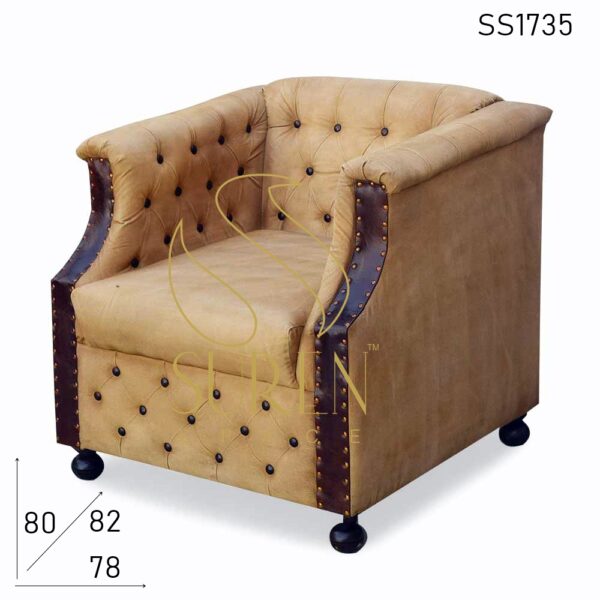 Tufted Leather Canvas Vintage Theme Single Sofa