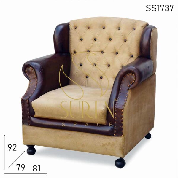 SS1737 Suren Space Tufted Canvas Leather Sofa Design