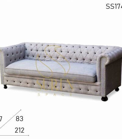 Canvas Tufted Chesterfield Three Seater Rest Sofa