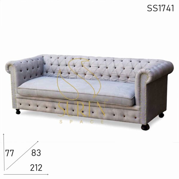 Canvas Tufted Chesterfield Three Seater Rest Sofa