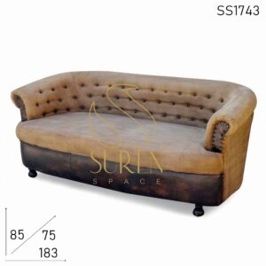 Tufted Three Seater Canvas Leather Round Back Restaurant Sofa