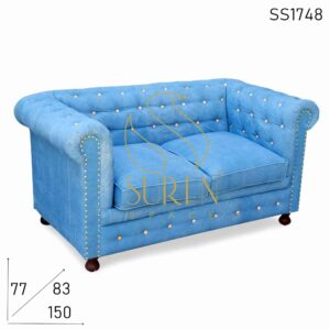 SS1748 Сурен пространства Sky Blue Ткань Tufted Roll Arm Честерфилд два сидящих дивана
