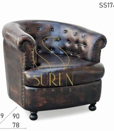 SS1749 Suren Space Tufted Round Back Leather Curved Back Sofa