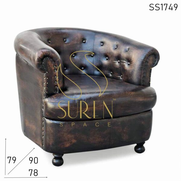 SS1749 Suren Space Tufted Round Back Leather Curved Back Sofa
