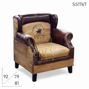 SS1767 Suren Space Wing Back Duel Material Vintage Design Leather Sofa