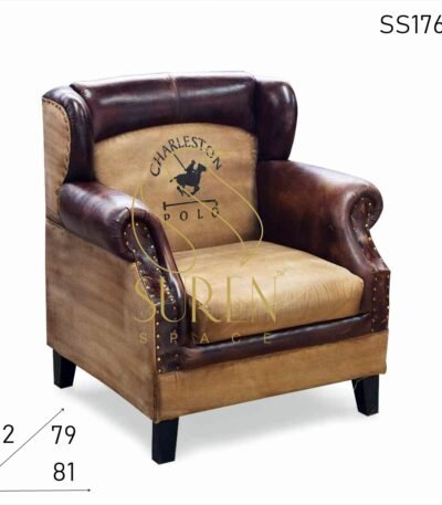 Wing Back Duel Material Vintage Design Leather Sofa