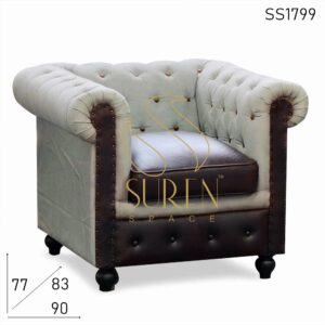 SS1799 Suren Space Tufted Duel Material Canvas Leather Restaurant Chesterfield Sofa Design